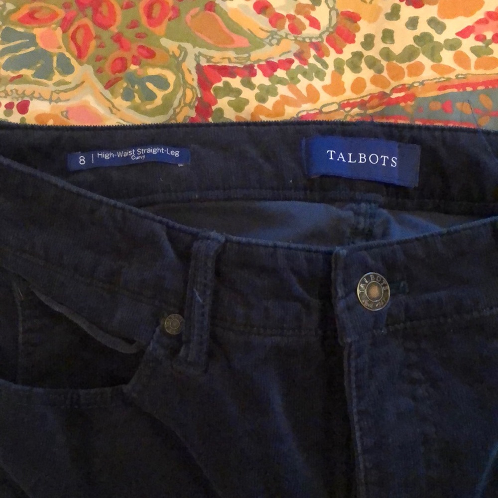Talbots blue corduroy high waist straight leg curvy pants.